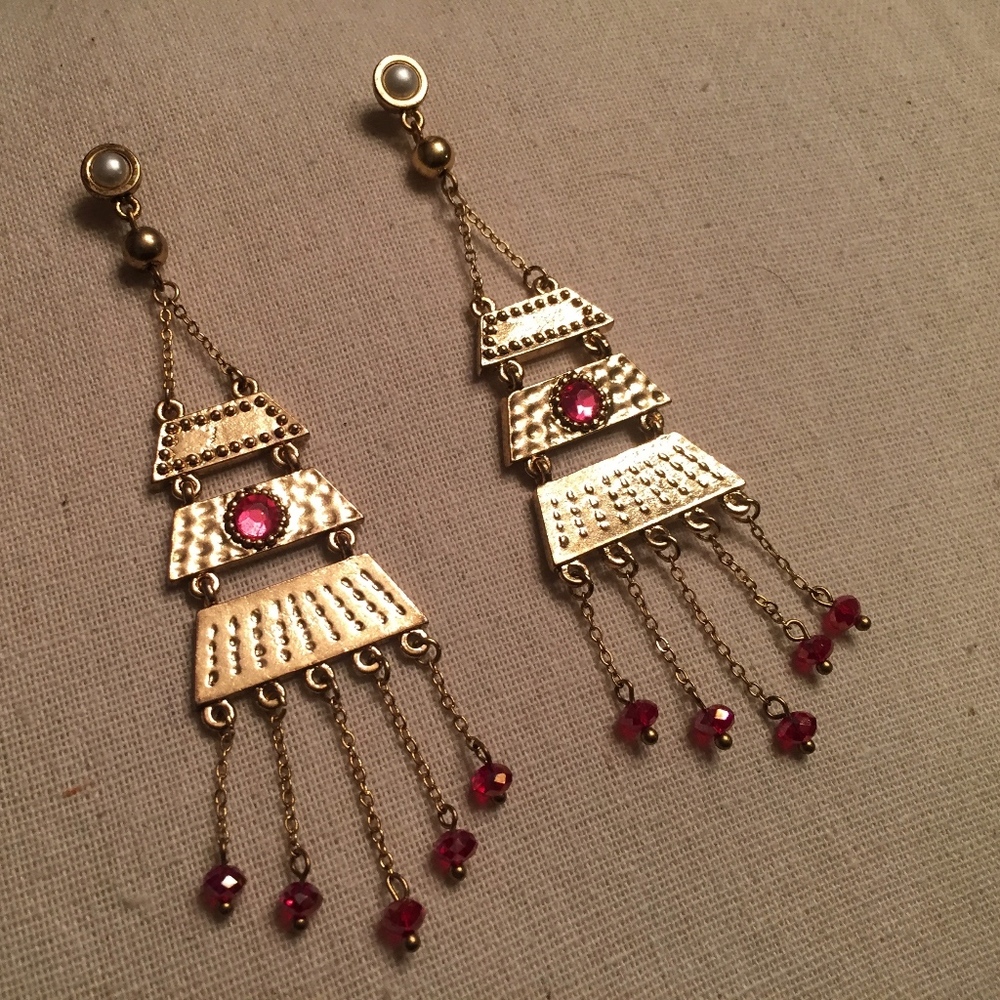 Pyramid Shaped Gold Tone Earrings